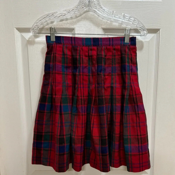 Vintage Talbots 100% Worsted Wool Plaid Pleated Midi Skirt Academia Size 6 P - Picture 1 of 6